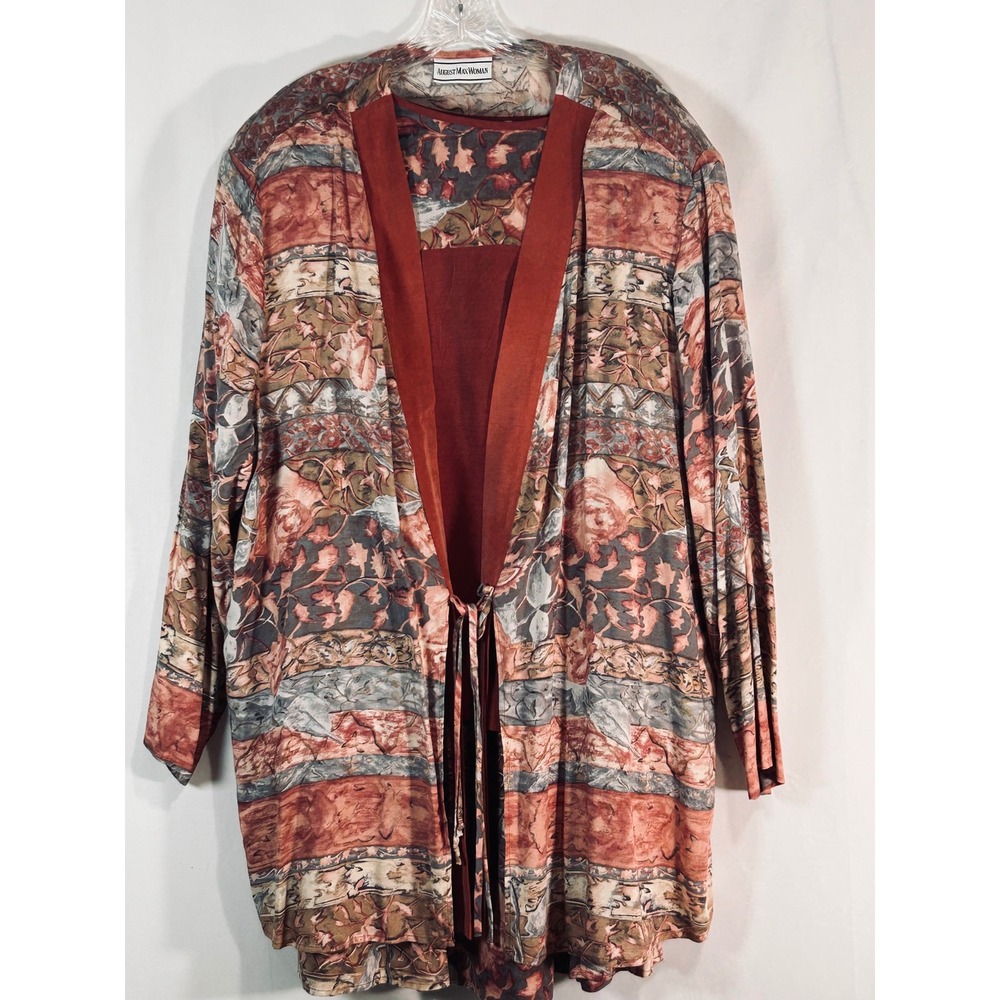 August Max Woman Vintage 3 Piece Set Floral Cardigan Blouse Maxi Skirt Rust 3X